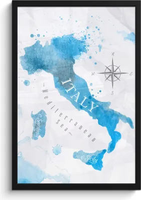 Produktbild von MuchoWow® MuchoWow® Gerahmtes Poster Weltkarte - Blau - Italien 40x60 cm - Poster mit zchwarzem Bilderrahmen - Papierdruck - Wandbilder