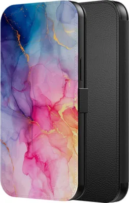 Productafbeelding van Smartphonica Telefoonhoesje, geschikt voor:iPhone 14 Pro. Kunstleren bookcase hoesje met magnetische sluiting en pasjeshouder, met regenboogmarmer print