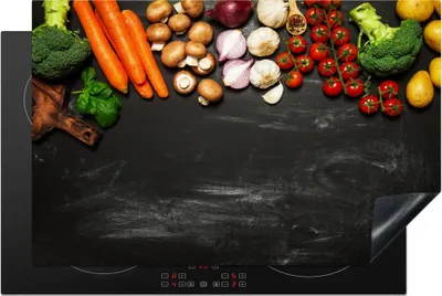 Produktbild von KitchenYeah© Herdabdeckplatte Karotte - Gemüse - Kräuter - Gewürze - Rustikal , 81x52cm, Küche Deko, Glaskeramikkochfeld Herdabdeckung, Abdeckplatte fùr Kochfeld
