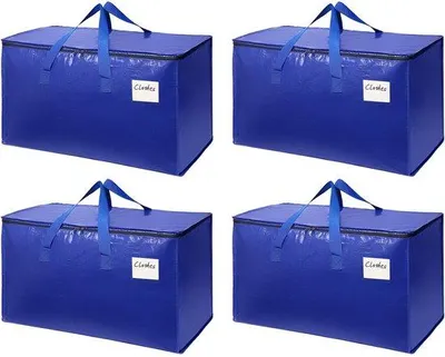 Image de Unyqoos® : Lot de 4 grands sacs de rangement avec fermeture éclair, 90 litres, en polypropylène renforcé, imperméables – pour vêtements et couettes