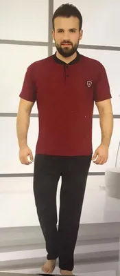 Produktbild von Herren Pyjama Schlafanzug Rot L %100 Baumwolle Kurz 2-Teiler Set R-75