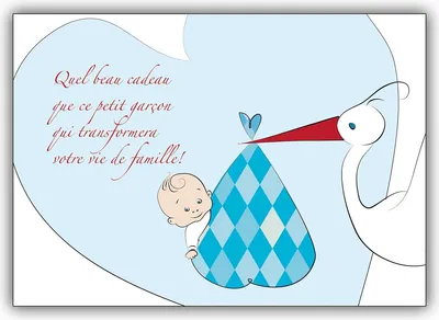 Produktbild von 4x Französische Babykarte (Junge), Glückwunsch zur Geburt mit Storch