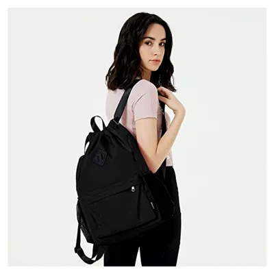 Produktbild von Sportlicher Rucksack mit Kordelzug und Schuhfach, wasserabweisend, für Damen und Herren (Groß, Schwarz)