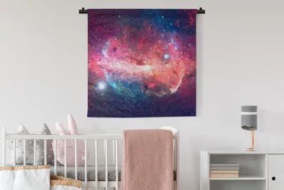 Produktbild von MuchoWow® Wandteppich Wandbehang Sterne - Orange - Universum 90x90 cm Tapisserie Dekoration Wandtuch - Wandaufhänger