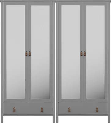 Produktbild von Tromsø Kleiderschrank 4 Spiegeltüren 1 Schublade grau.