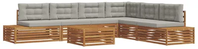 Produktbild von vidaXL Outdoor-Sofagarnitur mit Kissen 7 Stück Natürlich und Hellgrau