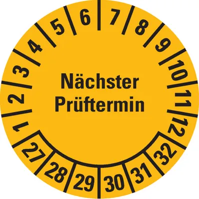 Produktbild von Dreifke® Prüfplakette Nächster Prüftermin, 27-32, gelb, Dokumentenfolie, Ø 35...