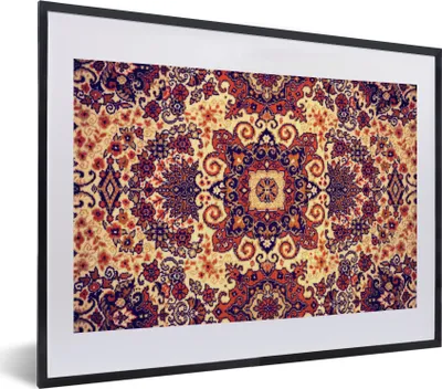Produktbild von MuchoWow® Gerahmtes Poster Perserteppich - Muster - Rot - Gelb 40x30 cm - Poster mit Schwarzem Bilderrahmen Wandposter Rahmen Foto Bilder - Bilderrahmen - Poster im Rahmen