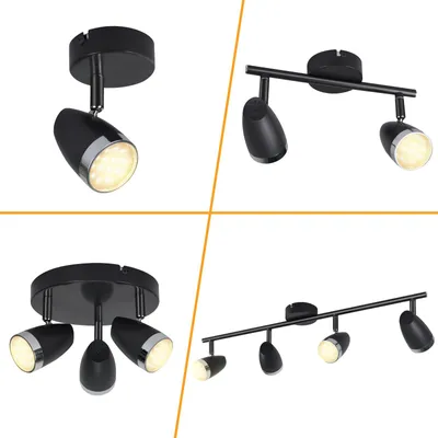Produktbild von ZMH LED Deckenstrahler Modern Schwarz Serie Deckenleuchten 1/2//3/4 Flammig Warmweiß 3000 K schwenkbar 350° Deckenleuchte für Wohnzimmer Flur Hotel