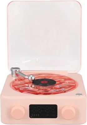 Image de Enceinte Bluetooth portable avec lampe de chevet et réveil - lecteur CD stéréo portable pour la chambre, le bureau ou les fêtes (rose)