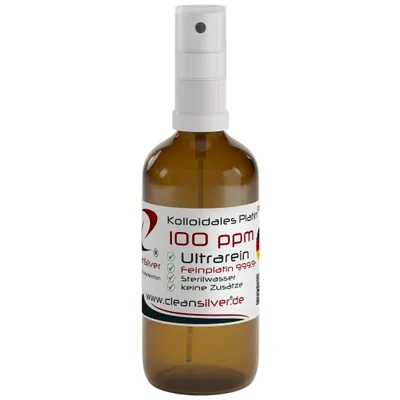 Produktbild von CleanSilver - Kolloidales Platin 100ppm 100ml , Spray- Ultrarein: Sterilwasser und Feinplatin 99,99% - stets frisch, keine Lagerware!