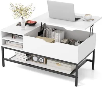 Produktbild von Couchtisch mit hochklappbarer Ablage, höhenverstellbar und mit einem versteckten Stauraum für das Wohnzimmer