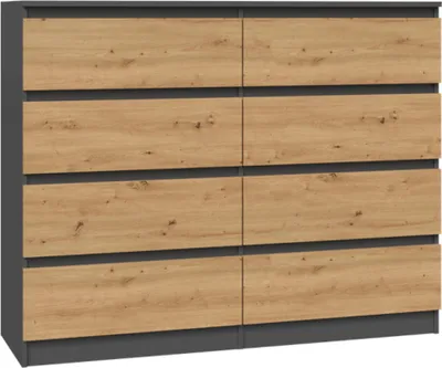 Produktbild von VBChome Kommode mit 8 Schubladen 120 x 40 x 97 cm Eiche Artisan - Antrazit Grifflose Schubladenkommode Mehrzweckschrank für Flur Schlafzimmer Wohnzimmer Kinderzimmer Modern