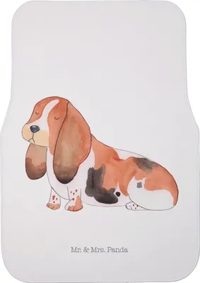 Produktbild von Mr. & Mrs. Panda Fußmatte Fürs Auto Hund Basset Hound - Weiß - Geschenk, Süß, Sprüche, Autoteppich, Automatte, Teppich