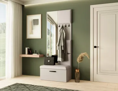 Produktbild von Garderobe MARGARET III, Farbe: Kaschmir + Hellbeige , mit gepolsterten Paneelen, Spiegel und Kleiderhaken