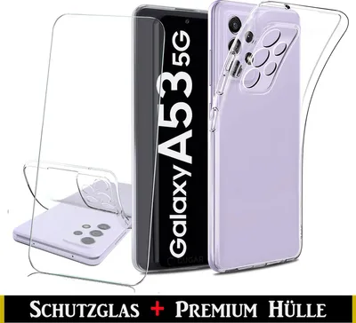 Produktbild von Für Samsung Galaxy A53 5G  Silikon Transparent Hülle + Panzerglas Echt Glas Display Schutzglas