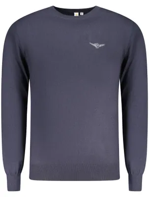 Produktbild von Herren Langarmhemd Blau mit Stickerei und Rundhals-Ausschnitt