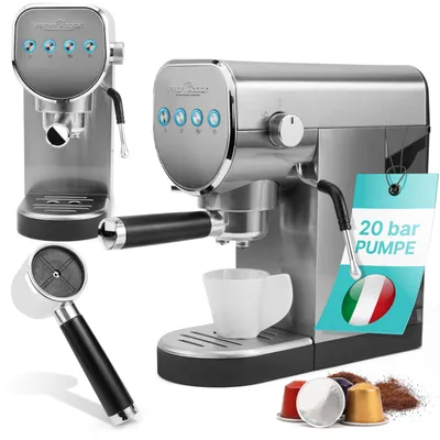Espressomaschine 2-in-1, 20 bar, Milchaufschäumer, Edelstahl