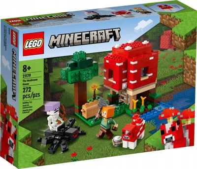 Produktbild von LEGO 21179 Minecraft Das Pilzhaus, Spielzeug ab 8 Jahren, Geschenk für Kinder mit Figuren von Alex, Mooshroom & Spinnenreiter, Kinderspielzeug