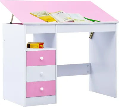 Produktbild von vidaXL Kinderschreibtisch Kippbar Rosa und Weiß