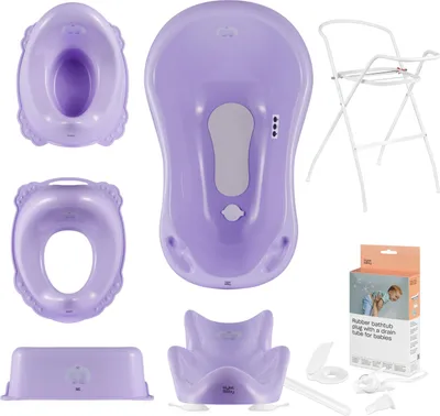 Obrázok produktu pre SADA: detská vanička, protišmyková podložka, stojan, odtoková rúrka, nočník, záchodové sedadlo, záchodová stolička - Yeti Purple