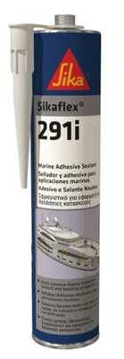 A tube of SikaFlex 291i marine adhesive sealant with its nozzle attached, shown against a white background.