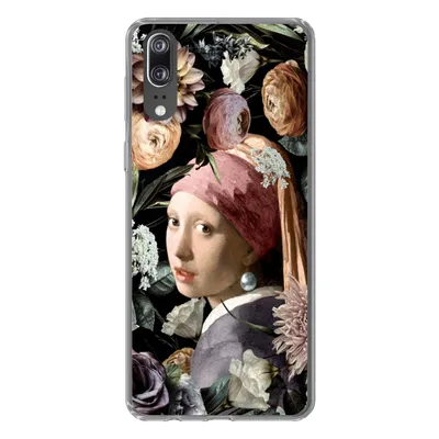 Produktbild von MuchoWow® Handyhülle Schutzhülle Hülle für Huawei P20 Mädchen mit Perlenohrring - Blumen - Vermeer - Pastell - Kunstwerk - Gemälde - Alte Meister Silikon Softcase Handy Hülle - Hardcover