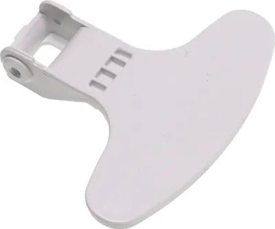 A white washing machine door handle against a white background.