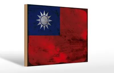 Produktbild von Holzschild Flagge China 30x20cm Flag of Taiwan Rost