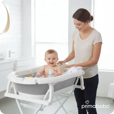 Produktbild von Primabobo Premium Babywanne mit Gestell, Thermometer und Badekissen, Grau