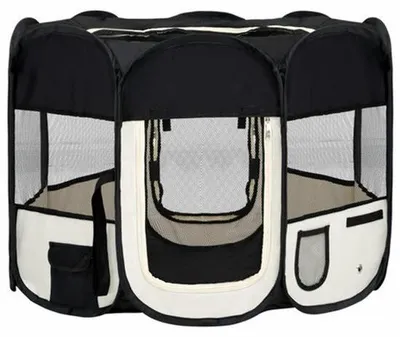 Productafbeelding van Hondenbench Opvouwbaar - 90 x 90 x 58 cm - Polyester Staal - Zwart - Binnen En Buiten - Draagtas Inclusief