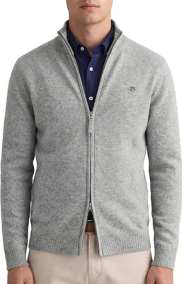 Produktbild von Gant Strickjacke aus 100% Wolle, grau, mit Reißverschluss und Regular Fit