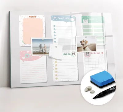 Produktbild von Magnetpinnwand Memoboard - Zubehörsatz - Schwarzer Marker + Schwamm + Magnete - 60 x 40 cm - Bunte Notizen