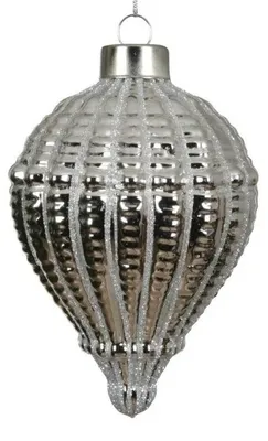 Produktbild von Glas-Weihnachtskugel 8 cm, silber-transparent, mit Glitzerdekor, Christbaumschmuck, 1 Stück