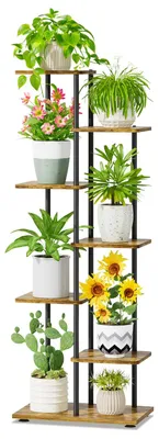 Produktbild von 6-stufiges Pflanzenregal, Blumenständer für den Außenbereich, 127 cm hohes, mehrstufiges Pflanzenregal für Balkon, Wohnzimmer, Terrasse, schwarz & braun