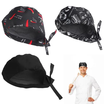 3 Kochmützen aus Baumwolle, verstellbar, Unisex, Küchenmütze