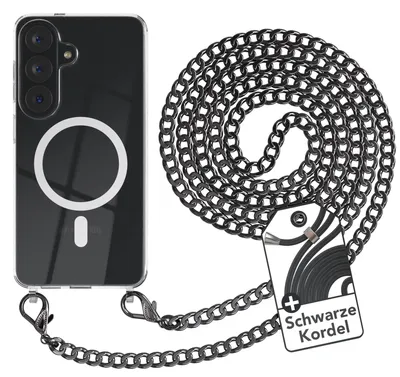 Produktbild von EAZY CASE Handykette kompatibel mit Samsung Galaxy S26 Kette zum Umhängen aus Metall, Silikonhülle mit Band, stoßfest, mit MagSafe in Grau