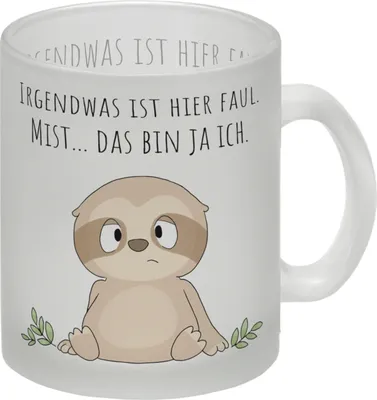 Produktbild von Faultier Glas Tasse mit Spruch Ich bin faul