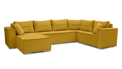 Produktbild von AX LIVING Ecksofas groß Lovere 314 cm – Sofa gelb mit Schlaffunktion & Strukturstoff