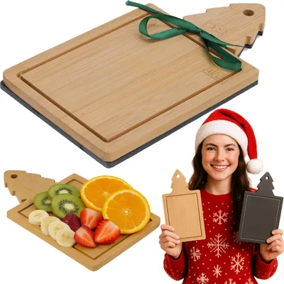 Produktbild von 2-er Set Servierbrett mit Weihnachtsbaummotiv, Weihnachts-Schneidebrett, Vorspeisentablett aus Holz als Dekoration