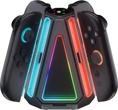 Produktbild von Für Nintendo Switch 2 4-in-1 Dreieck-Ladestation für Joy-Con RGB Licht Schwarz
