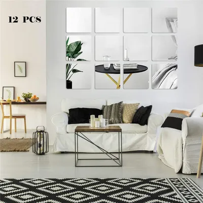 Obrázok produktu pre Omgoods - Štvorcové zrkadlové nálepky na stenu - 12 kusov, samolepiace 3D dekorácie