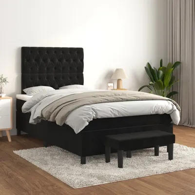 Image de vidaXL Lit boxspring avec matelas noir 120x200 cm velours - Lit boxspring - Lits boxspring - Lit - Meubles de chambre à coucher