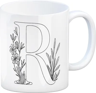 Produktbild von Floral Buchstabe R Kaffeebecher zum Ausmalen für Kunstliebhaber