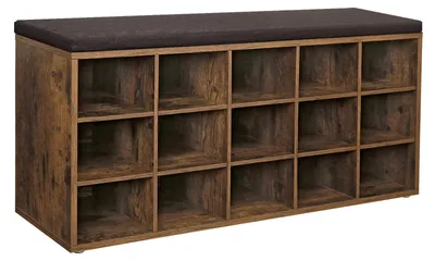 Schoenenbank mit Sitzkissen, 15 Fächer, 105 cm, Braun