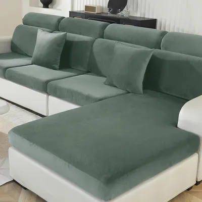 Image de Housses extensibles en velours pour coussins de canapé - Housse universelle élastique pour coussins de canapé - Protection antidérapante pour coussins de siège