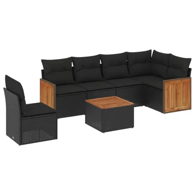 Produktbild von vidaXL 7-tlg. Garten-Sofagarnitur mit Kissen Schwarz Poly Rattan
