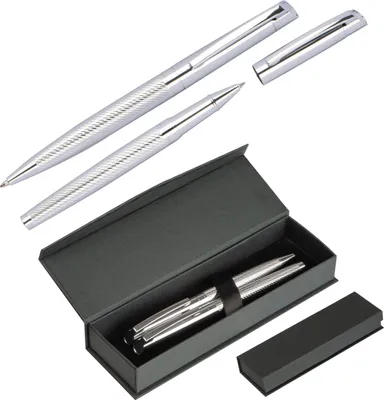 Produktbild von Schreibset / mit chromglänzenden Kugelscheiber und Rollerball im Geschenketui