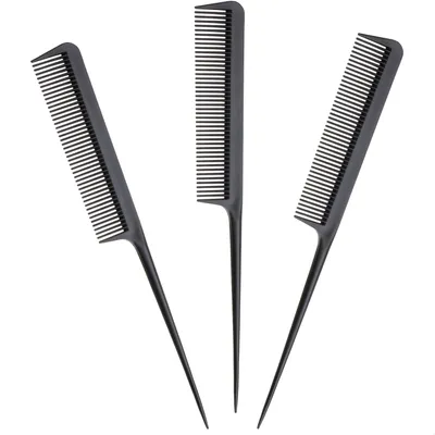 Produktbild von com-four® 3x Nadelstielkamm in schwarz, Stielkamm aus Kunststoff mit grober Kammstärke, 20,5 cm