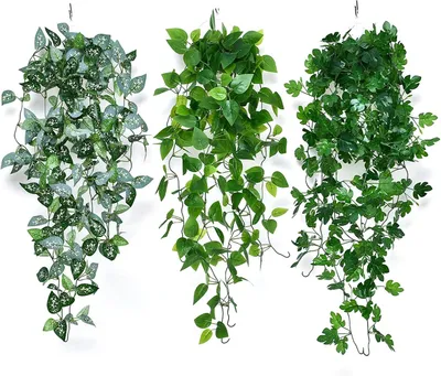 Imagen del producto de Plantas artificiales colgantes, juego de 3 unidades, 100 cm de largo, enredaderas de plástico verde para balcón y jardín